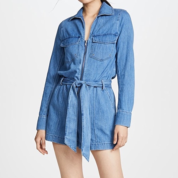 Veronica Beard Pants - VERONICA BEARD Keenan Chambray Romper Shorts